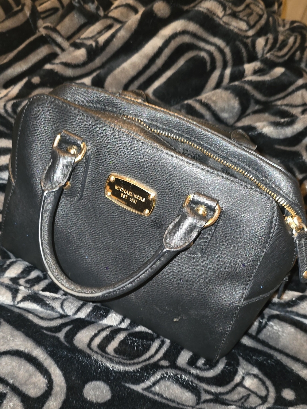 Michael Kors Black Saffiano Satchel with Gold Hardware